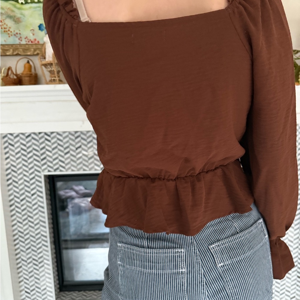Altar'd State Brown Ruched Blouse - Picture 5 of 5